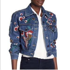 RARE Alice + Olivia Blue Floral Embroidered Jean Jacket - like new!